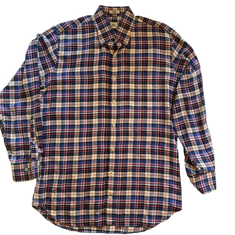Peter Millar Shirt Mens M Blue Red Checks Flannel Button Down Long Sleeve Cotton